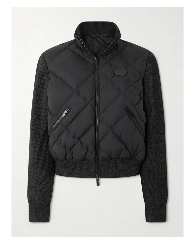 Burberry Ribbed Wool-blend Paneled Padded Shell Down Jacket - Black Black