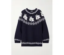 Pullover Aus Wollstrick Mit Intarsienmuster - Blau