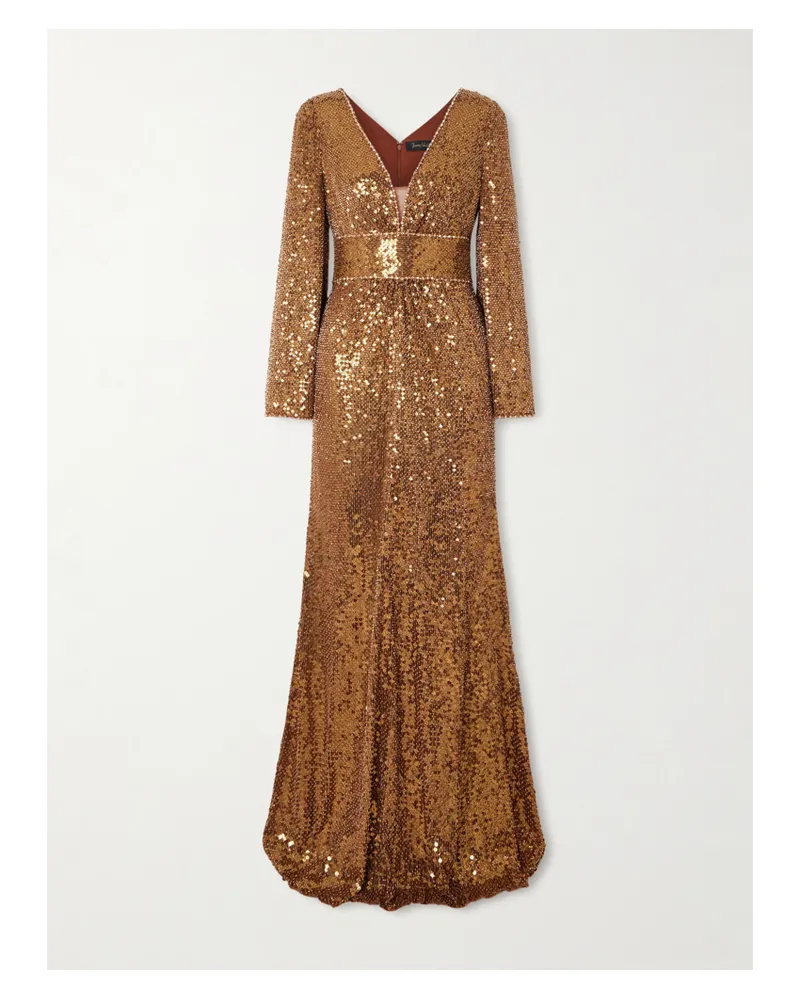 Jenny Packham June Embellished Sequined Mesh Gown - Metallic Metallic