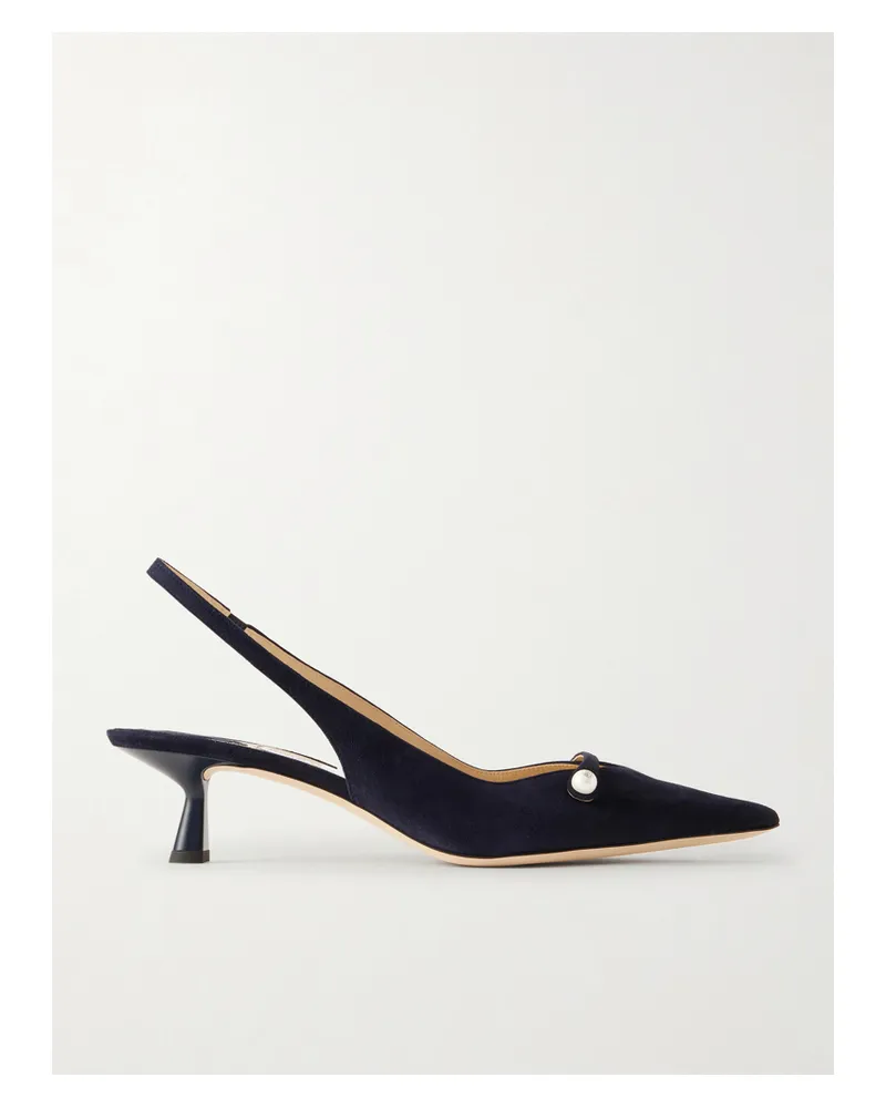 Jimmy Choo Amita 45 Faux Pearl-embellished Suede Slingback Pumps - Blue Blue