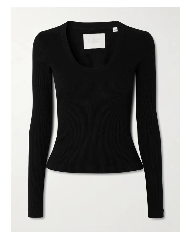 Citizens of humanity Mara Ribbed Stretch Cotton And Lyocell-blend Jersey Top - Black Black