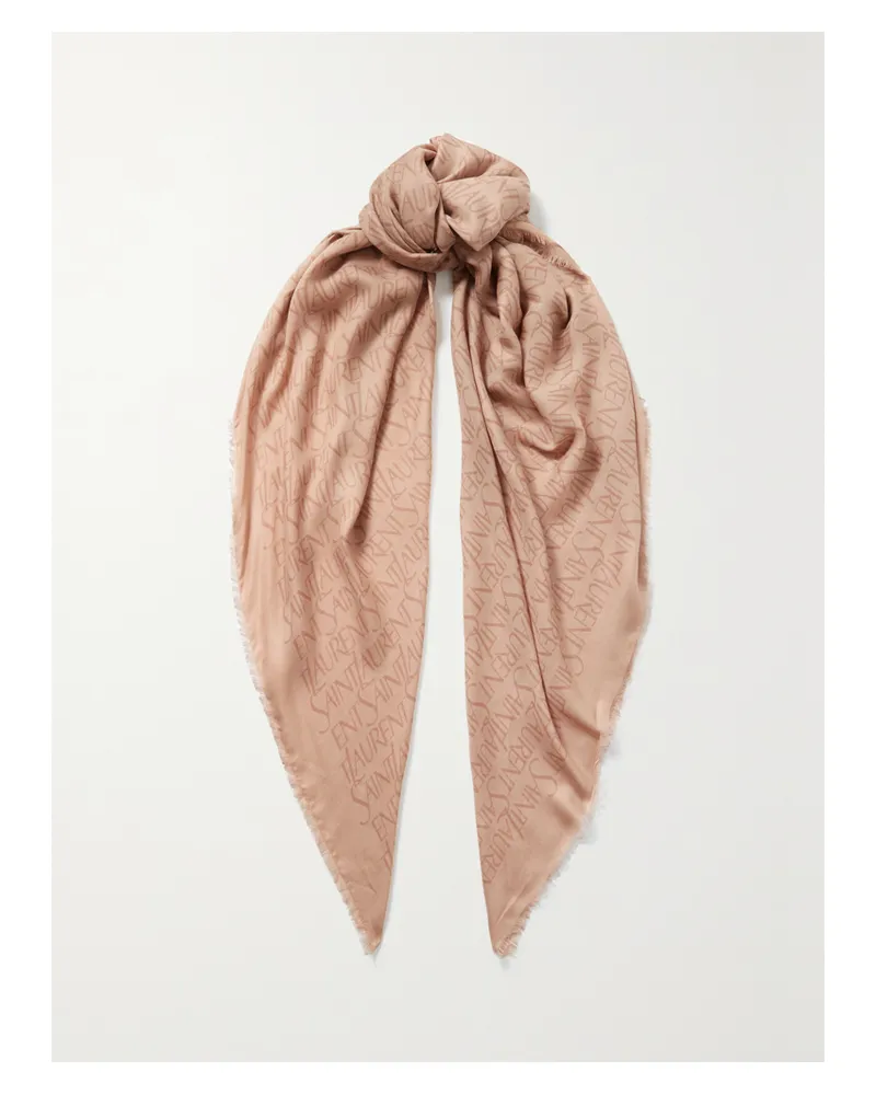 Saint Laurent Printed Modal And Cashmere-blend Twill Scarf - Neutrals Neutrals