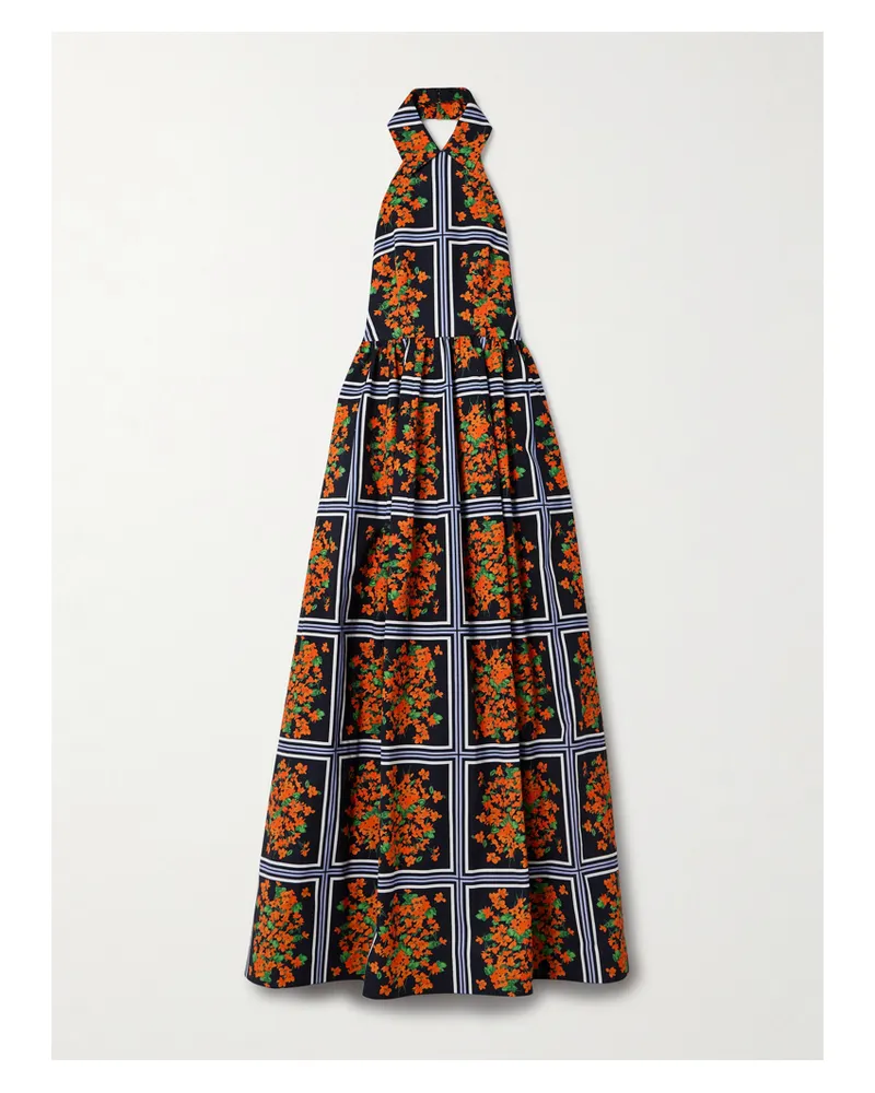 Carolina Herrera New York Neckholder-robe Aus Bedruckter Faille - Orange Orange