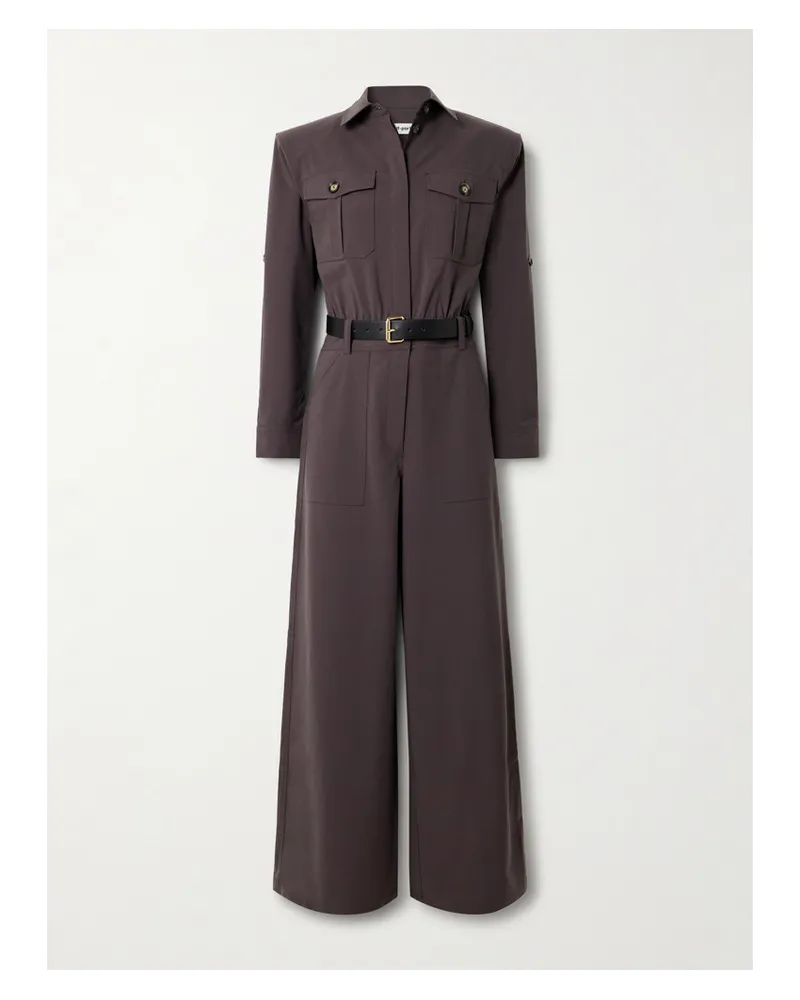 Self-Portrait Jumpsuit Aus Twill Mit Lederbesätzen Und Gürtel - Braun Braun