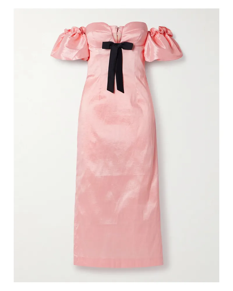 Kika Vargas Stella Schulterfreies Midikleid Aus Taft Mit Schleife - Pink Pink