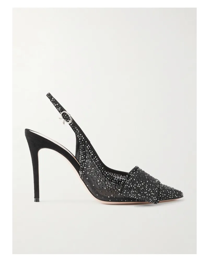 Gianvito Rossi 95 Slingback-pumps Aus Organza Mit Kristallen Und Velourslederbesätzen - Schwarz Schwarz