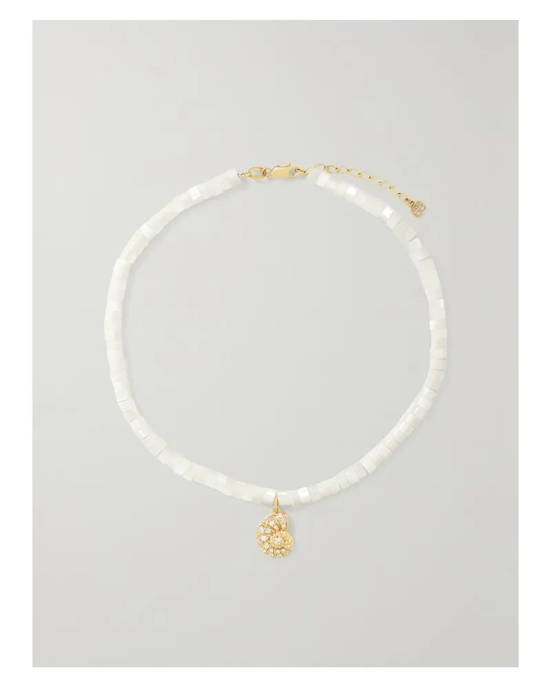 Sydney Evan Fußkettchen Mit Perlmutt, Details Aus 14 Karat Gold Und Diamanten Gold
