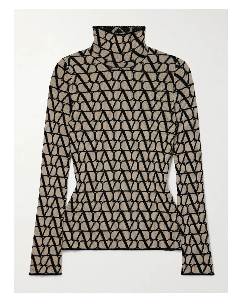 Valentino Garavani Stehkragenpullover aus Wolle in Jacquard-strick Neutral