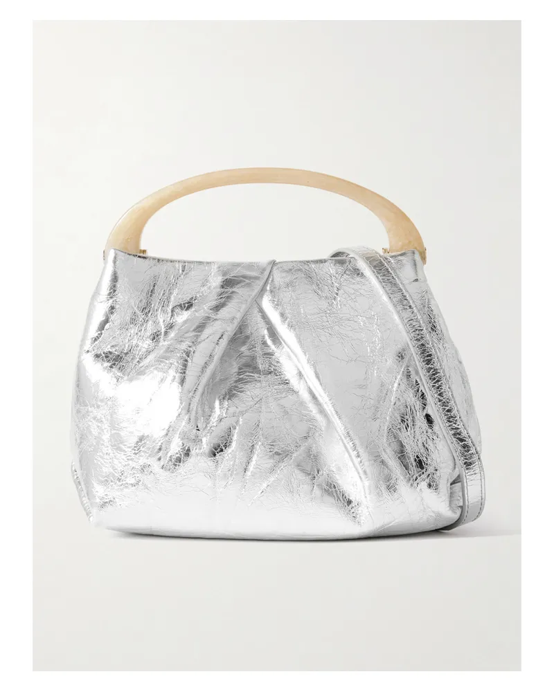 Dries van Noten Pleated Metallic Crinkled-leather Shoulder Bag - Silver Silver
