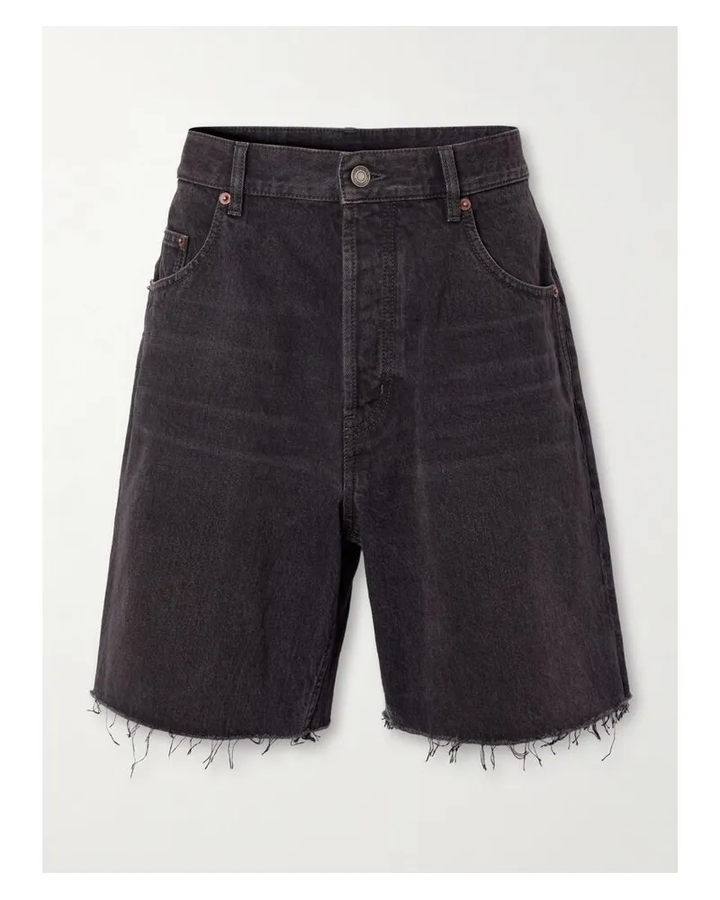 Saint Laurent Jeansshorts Mit Fransen - Schwarz Schwarz