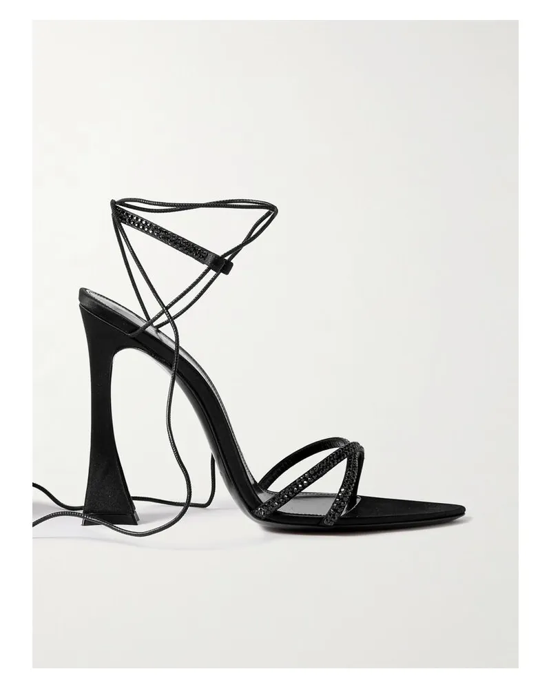 Saint Laurent Liza Sandalen Aus Satin Mit Lederbesätzen Und Kristallen - Schwarz Schwarz