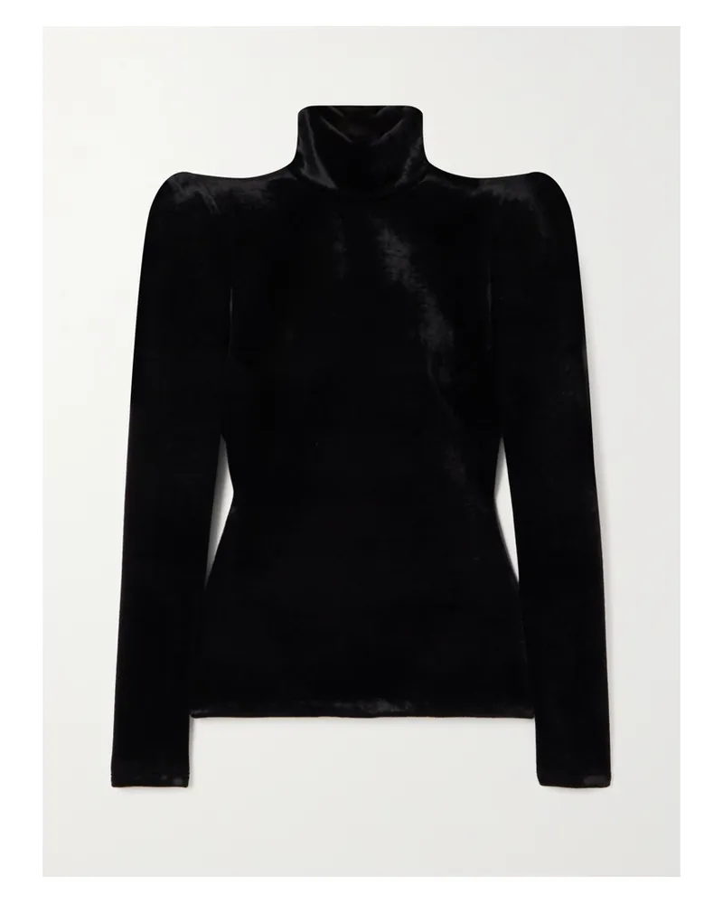 Balenciaga Stretch-velvet Turtleneck Top - Black Black