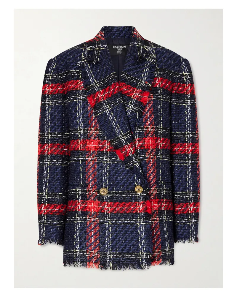Balmain Fringed Checked Tweed Jacket - Multi Multi