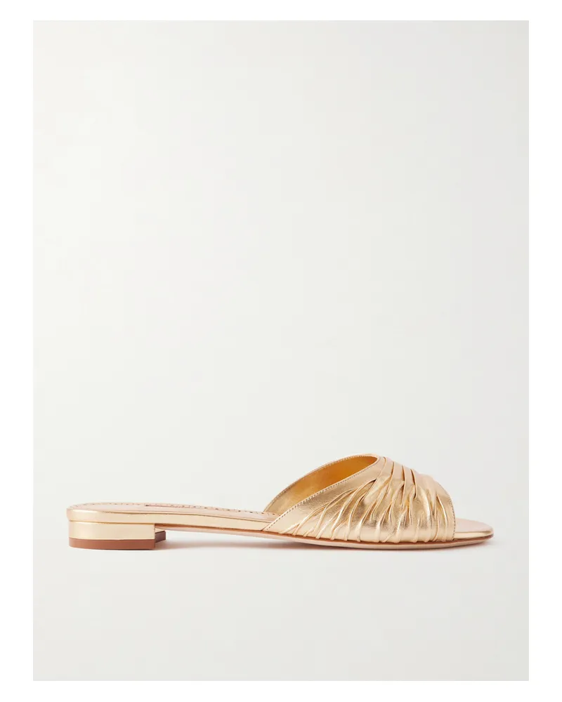 Manolo Blahnik Parua Pantoletten Aus Metallic-leder Mit Falten - Gold Gold