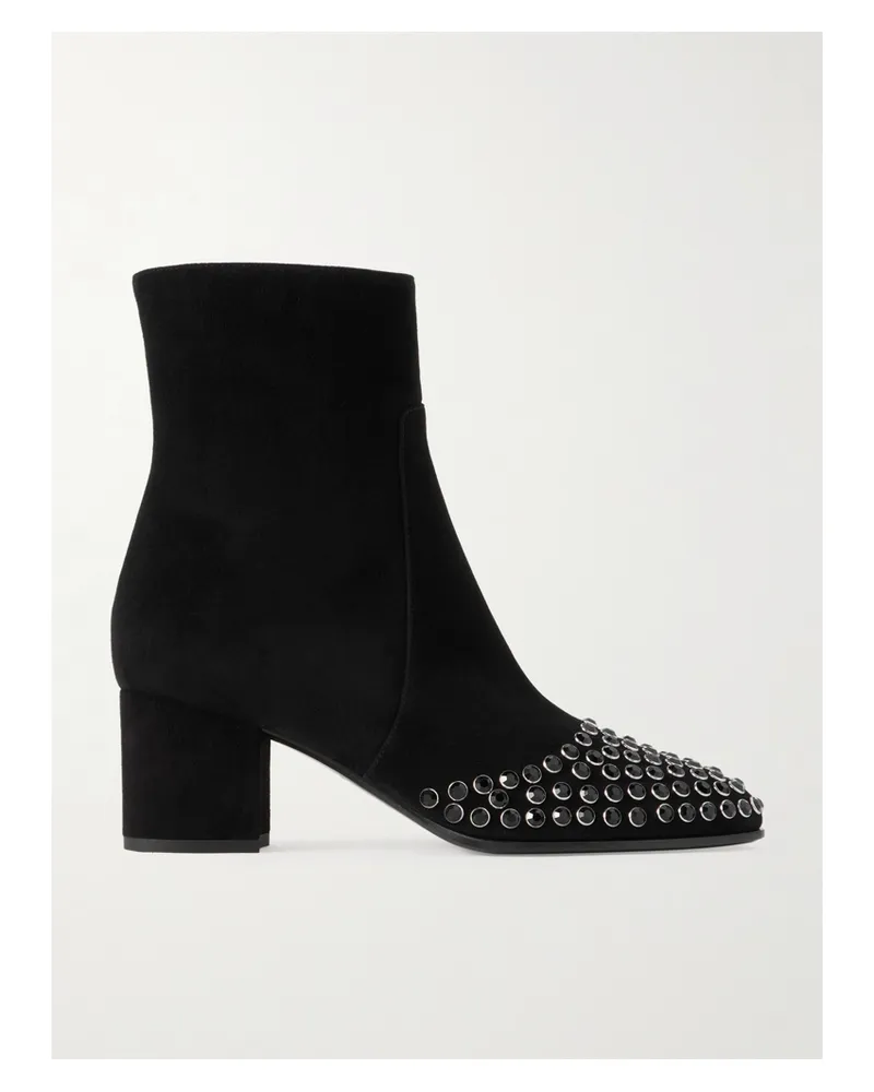 Alaïa Crystal-embellished Suede Ankle Boots - Black Black