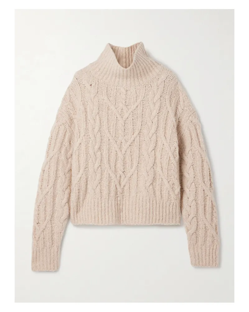 Nili Lotan Fairiny Cable-knit Brushed Cashmere And Silk-blend Turtleneck Sweater - Neutrals Neutrals