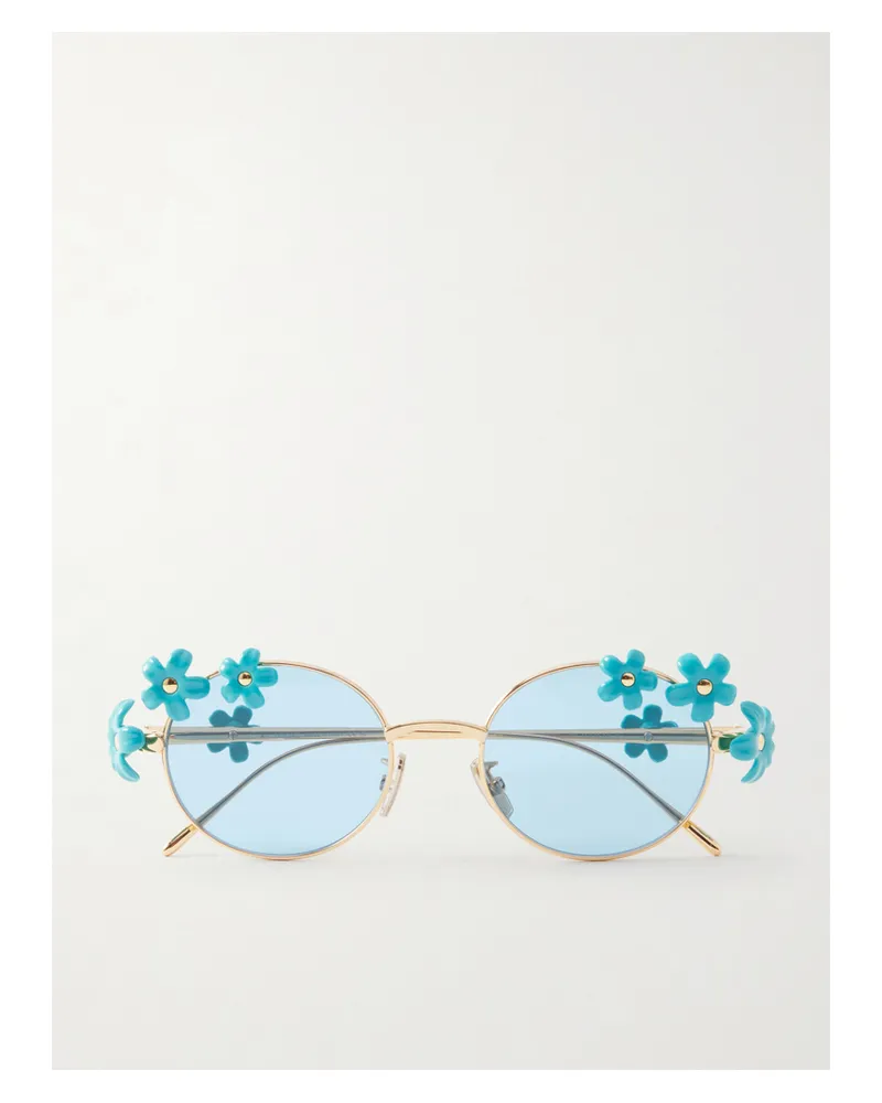 Loewe Paula's Ibiza Embellished Round-frame Gold-tone Sunglasses - Blue Blue