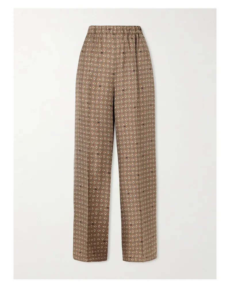 Max Mara Printed Silk-twill Wide-leg Pants - Brown Brown