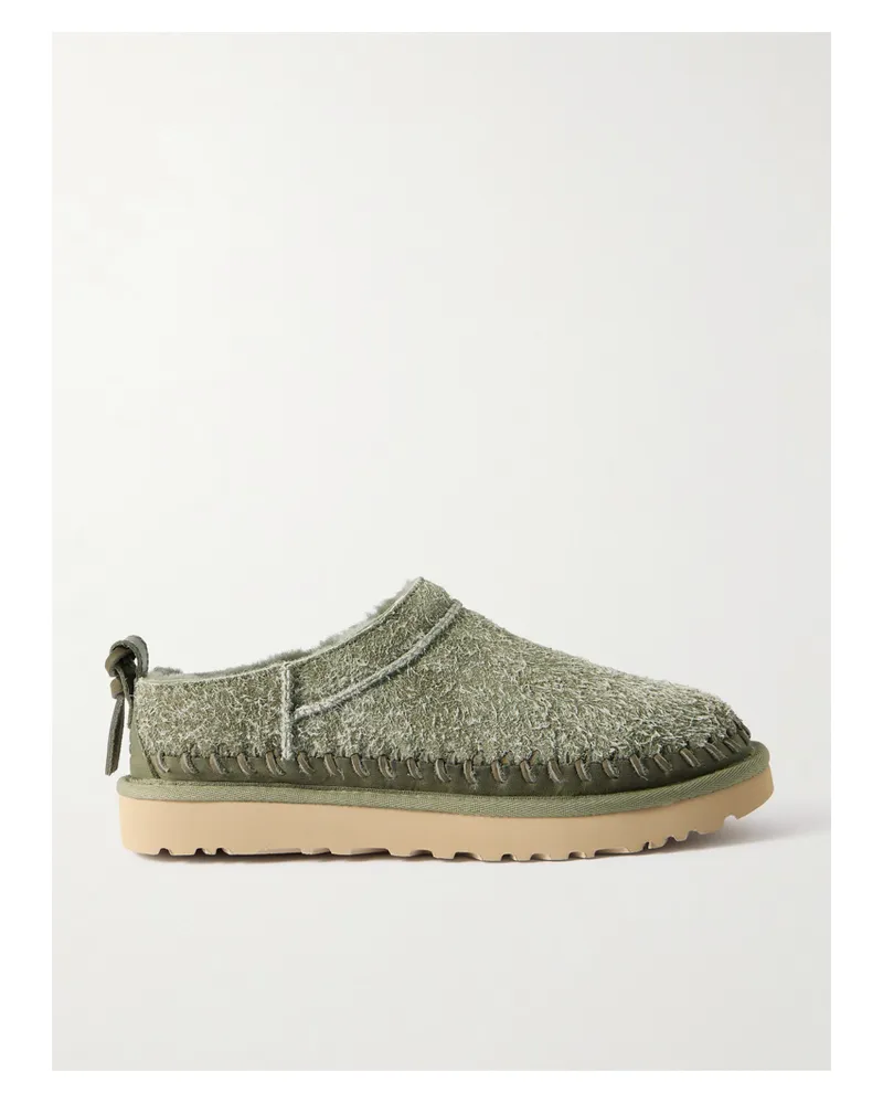 UGG Micro Biarritz Slip-ons Aus Gebürstetem Veloursleder Mit Lederbesatz Und Geflochtenen Details - Grün Grün