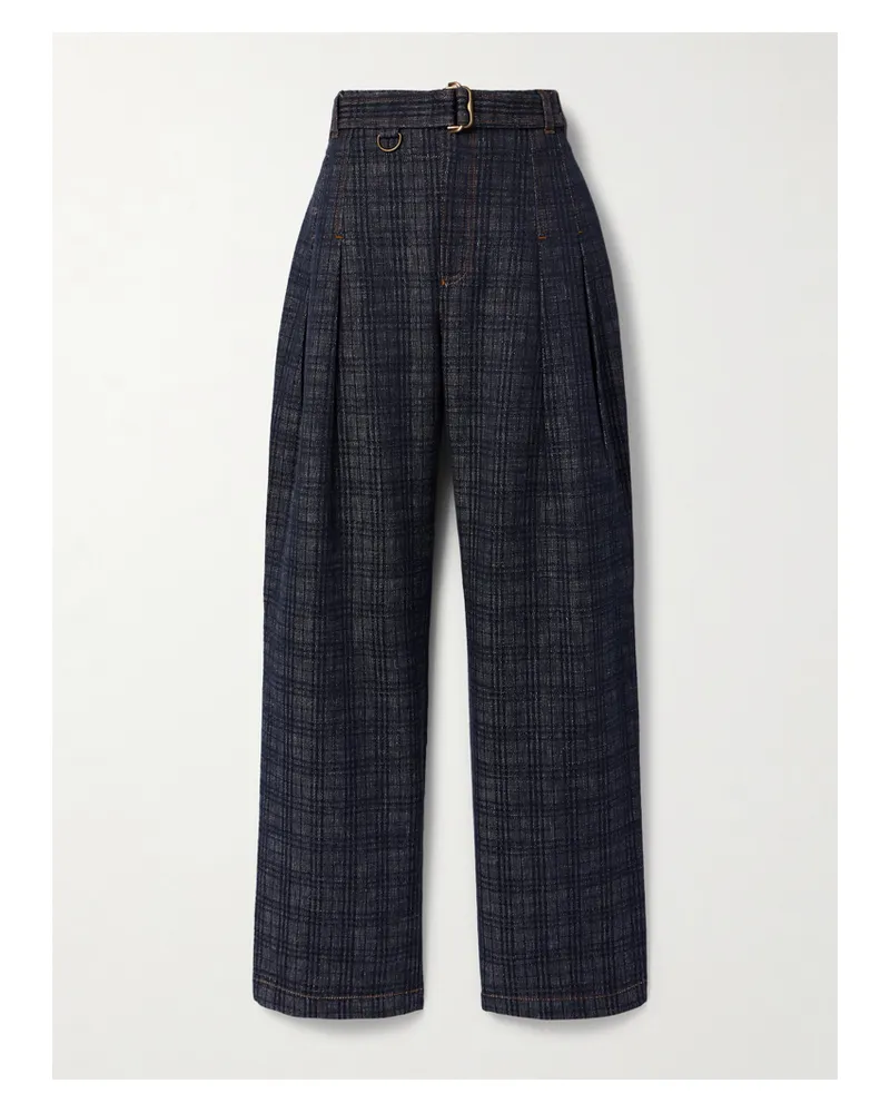 Burberry Hose Mit Weitem Bein Aus Baumwoll-tweed Mit Falten Und Gürtel - Blau Blau