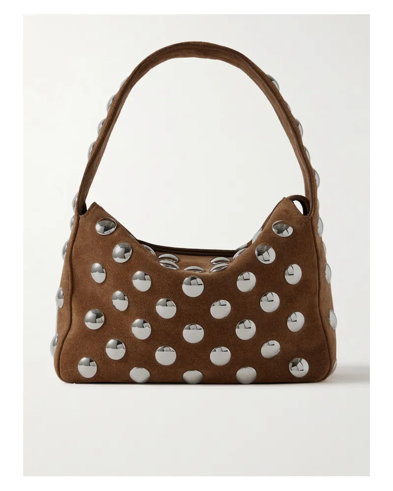 KHAITE Elena Small Studded Suede Shoulder Bag - Brown Brown