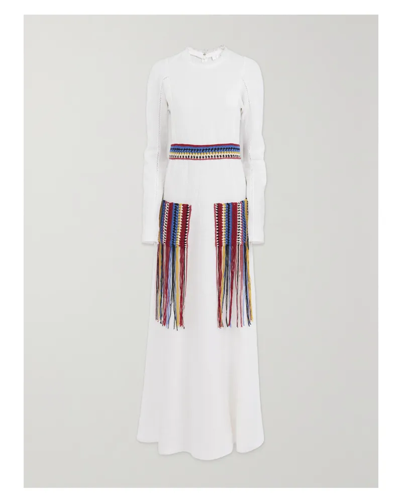 Chloé Maxikleid Aus Vorgewaschenem Leinen Mit Häkelbesätzen - Weiß Weiß