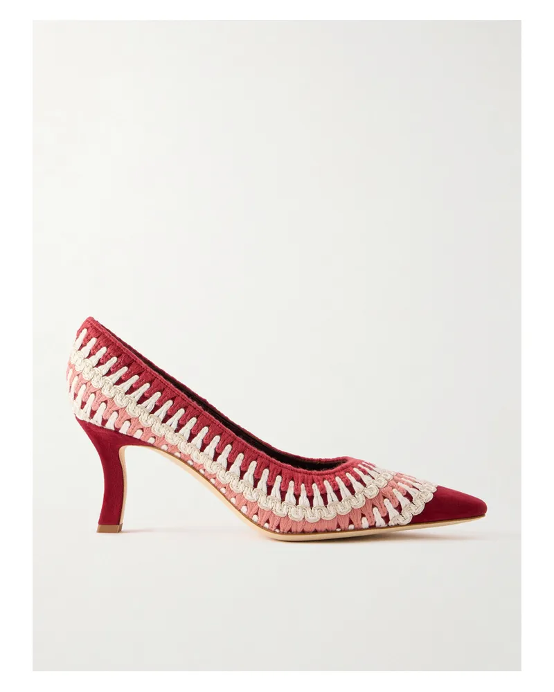 Manolo Blahnik Ombohi 70 Pumps Aus Häkelmaterial Mit Besätzen Aus Raffiabast - Rot Rot