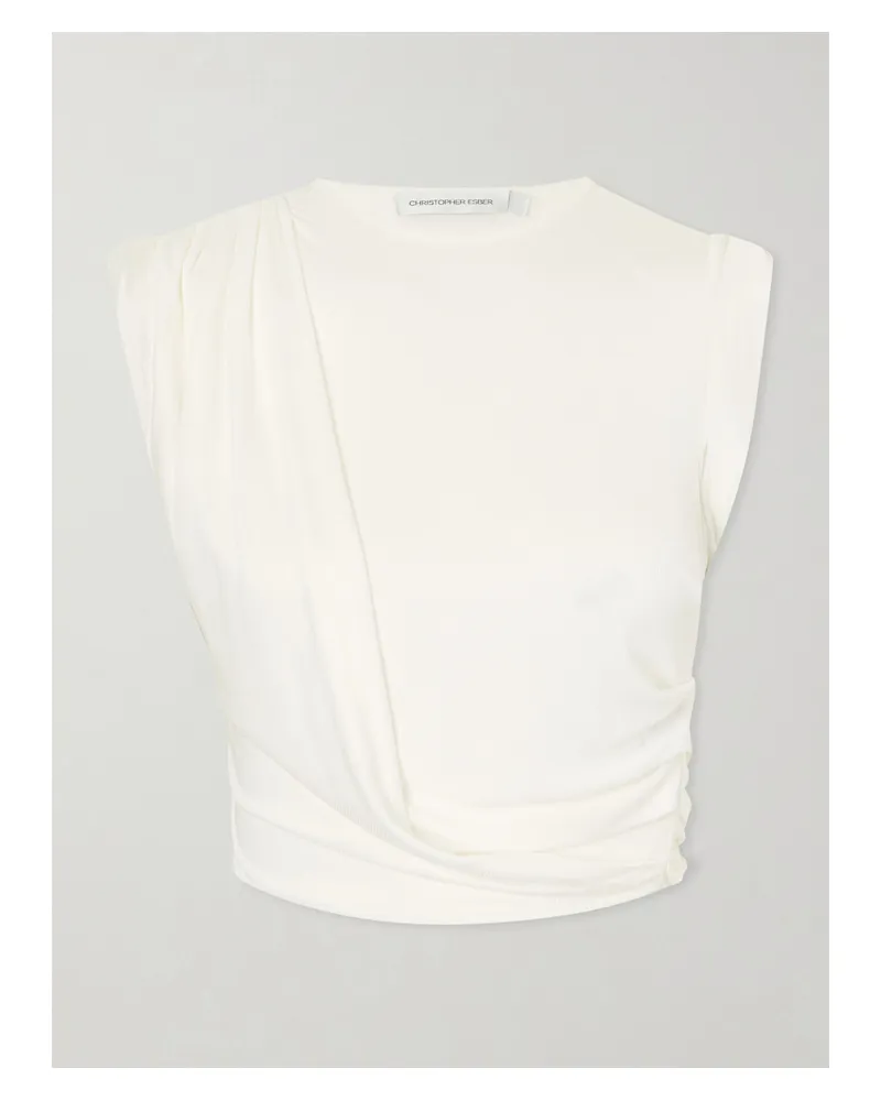 Christopher Esber Verve Twisted Gathered Ribbed-knit Jersey T-shirt - White White