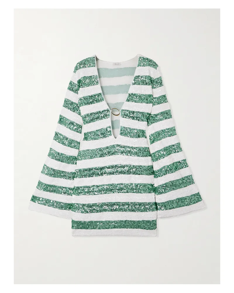 Oséree Candy Paillettes O Kaftan Aus Gestreiftem Mesh Mit Verzierung - Grün Grün