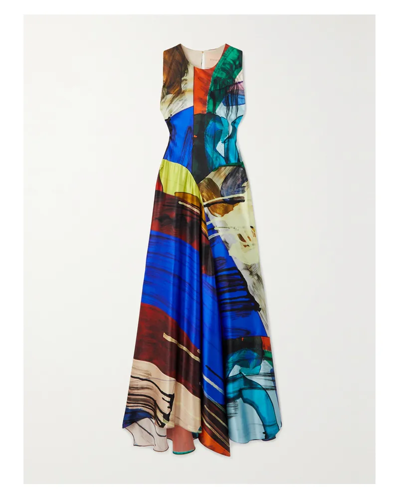 Roksanda Ilincic Bedrucktes Maxikleid Aus Seidensatin - Blau Blau