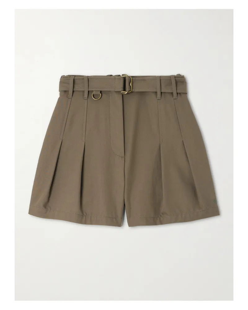 Burberry Shorts Aus Baumwollgabardine Mit Falten, Verzierung Und Gürtel - Grün Grün
