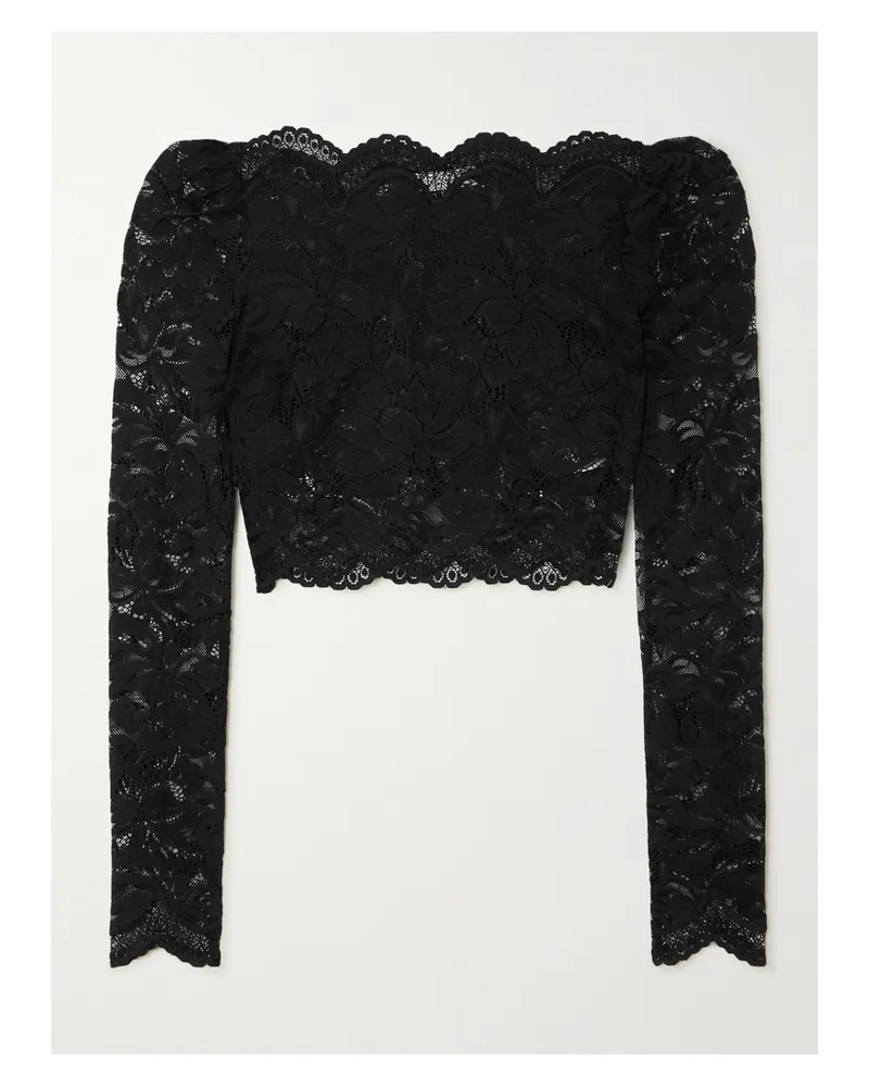 Paco Rabanne Cropped Scalloped Stretch-lace Top - Black Black