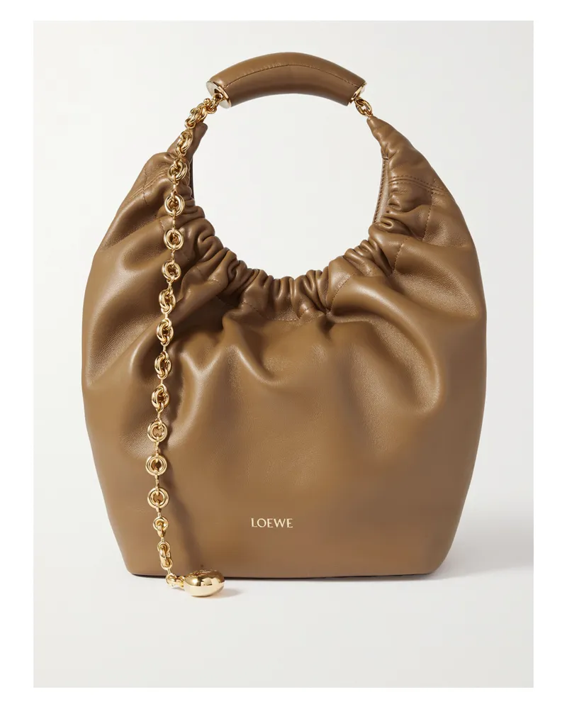 Loewe Squeeze Small Chain-embellished Gathered Leather Shoulder Bag - Brown Brown