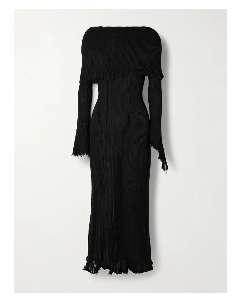 Acne Studios Schulterfreies Maxikleid Aus Einer Gerippten Baumwollmischung Mit Distressed-details - Schwarz Schwarz