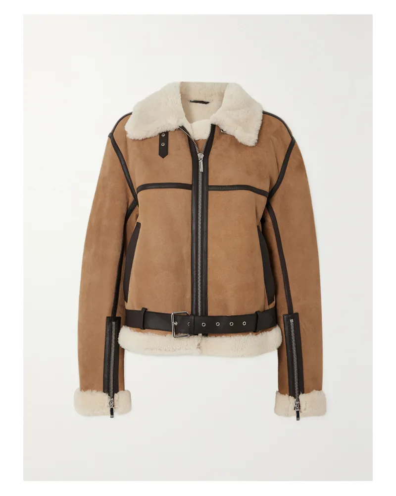 Totême Net Sustain Jacke Aus Shearling Mit Lederbesätzen - Braun Braun