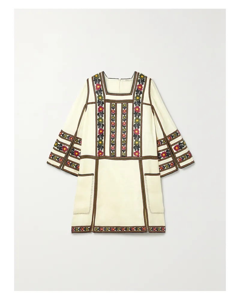 VITA KIN Yelena Besticktes Midikleid Aus Leinengaze Mit Häkelbesätzen - Creme Creme