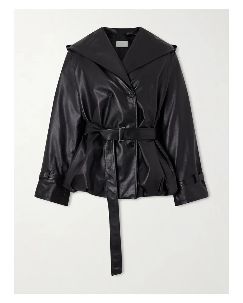 Magda Butrym Double-breasted Belted Hooded Leather Jacket - Black Black