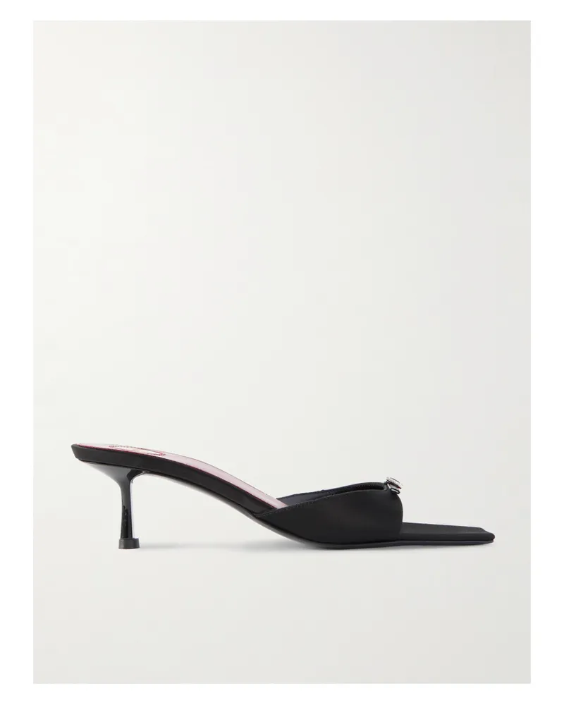 Saint Laurent Daisy 50 Crystal-embellished Satin Mules - Black Black