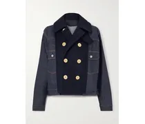 Doppelreihige Jeansjacke Mit Wolleinsatz - Blau