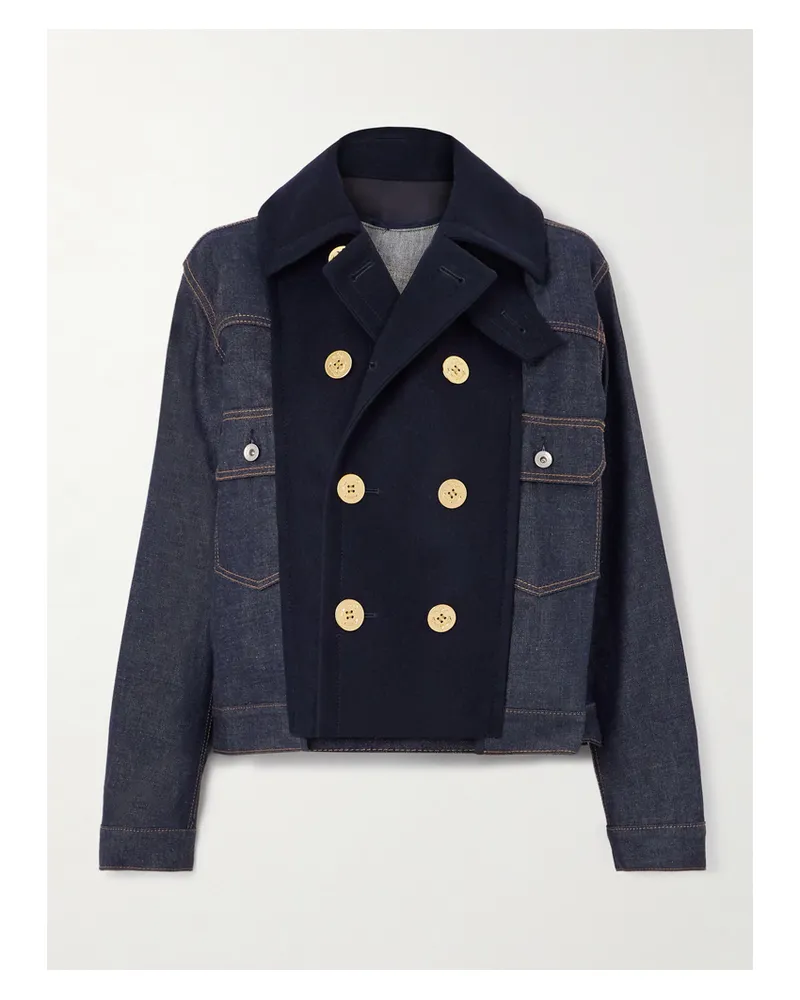 Sacai Doppelreihige Jeansjacke Mit Wolleinsatz - Blau Blau
