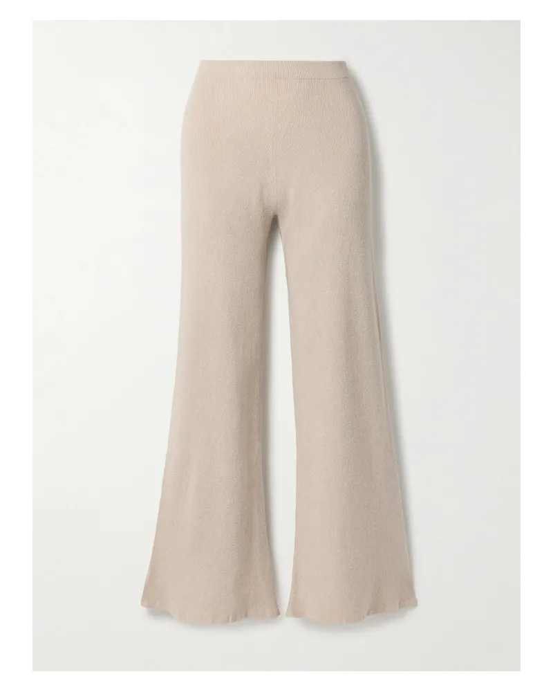 The Elder Statesman Delicash Ribbed Cashmere And Silk-blend Wide-leg Pants - Neutrals Neutrals
