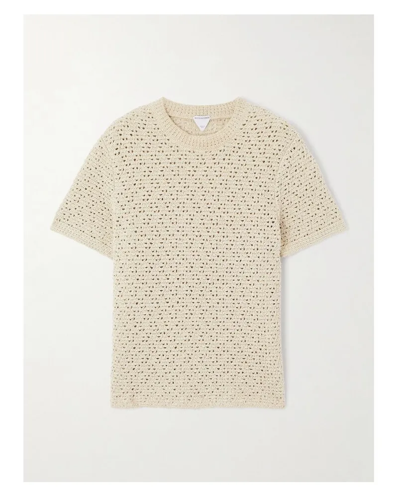 Bottega Veneta Kurzärmeliger Pullover Aus Häkelstrick Aus Baumwolle - Elfenbein Elfenbein