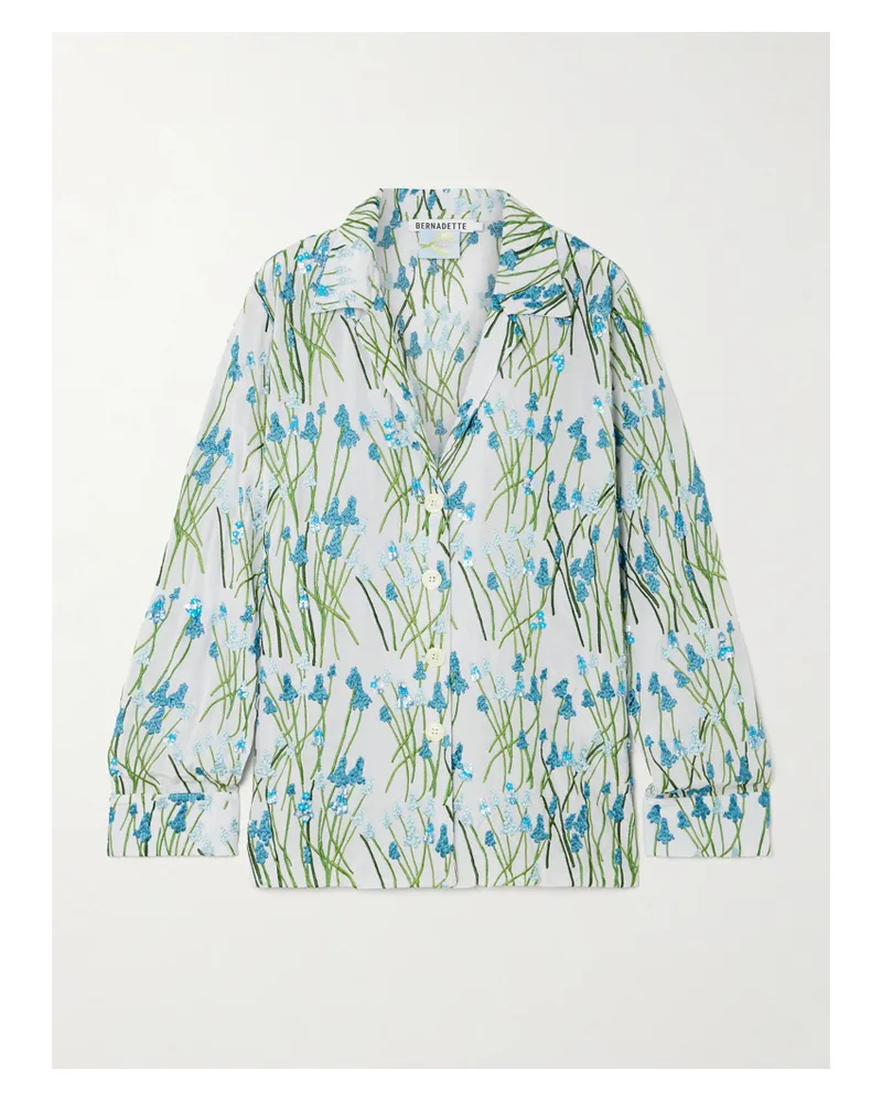 BERNADETTE Louis Pyjama-hemd Aus Seide Mit Stickereien Und Verzierungen - Blau Blau