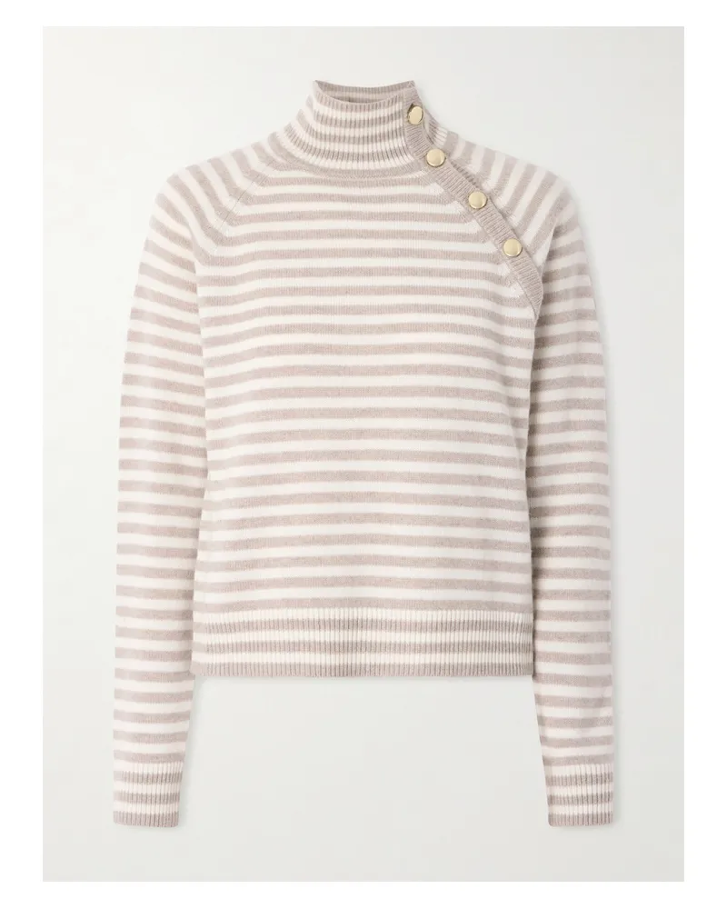 Max Mara Striped Cashmere Turtleneck Sweater - Neutrals Neutrals