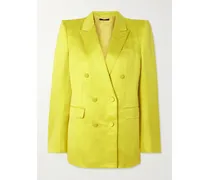 Doppelreihiger Blazer Aus Gehämmertem Satin Aus Einer Baumwoll-seidenmischung - Gelb