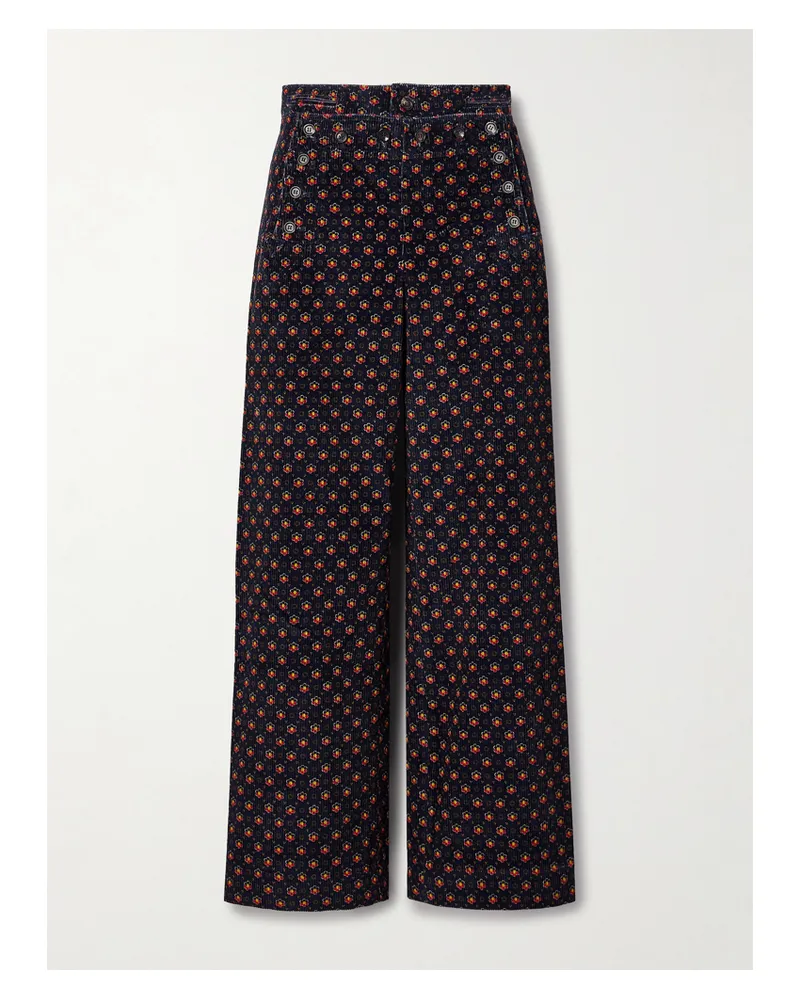 BODE Mcallister Floral-print Cotton-corduroy Straight-leg Pants - Blue Blue