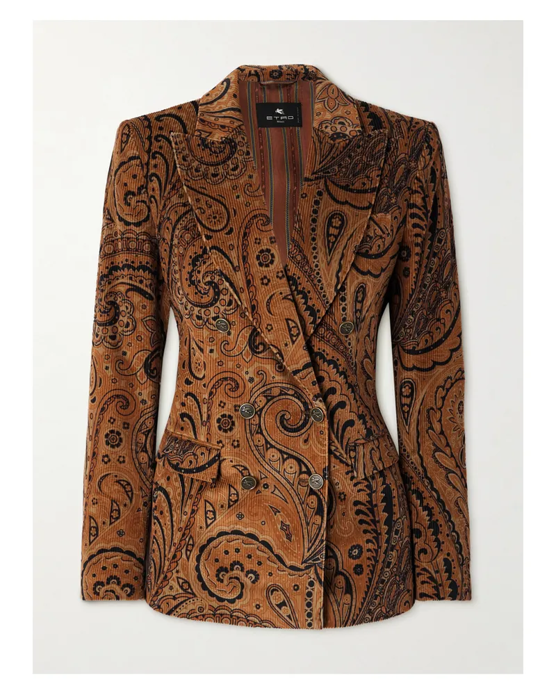 Etro Doppelreihiger Blazer Aus Cord Aus Einer Baumwollmischung Mit Paisley-print - Braun Braun