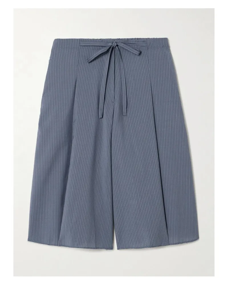 Deiji Studios Gestreifte Shorts Mit Weitem Bein Aus Wolle Mit Falten Zum Binden - Blau Blau