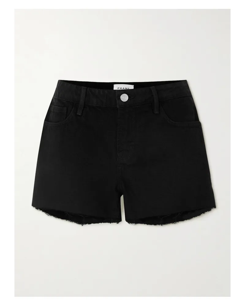 Frame Denim Le Grand Garcon Jeansshorts Mit Fransen - Schwarz Schwarz