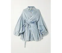 Rebellion Gathered Denim Mini Wrap Dress - Blue